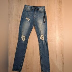 Fashion Nova Men Blue Distressed Herse Skinny Jeans W 30 L33